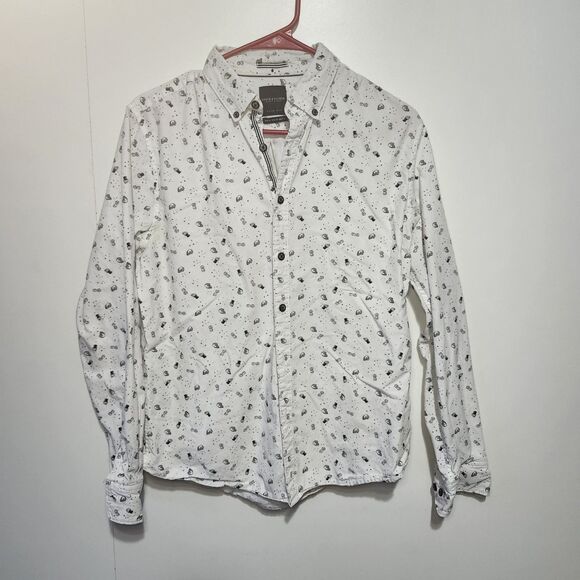 Skulls & Dice Denim & Flower Ricky Singh Men’s Slim Fit Button Up Shirt White M - Picture 1 of 9